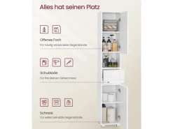 Vasagle Badezimmerschrank mit Schublade 30 cm x 30 cm x 170 cm Weiß