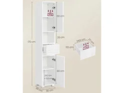 Vasagle Badezimmerschrank mit Schublade 30 cm x 30 cm x 170 cm Weiß