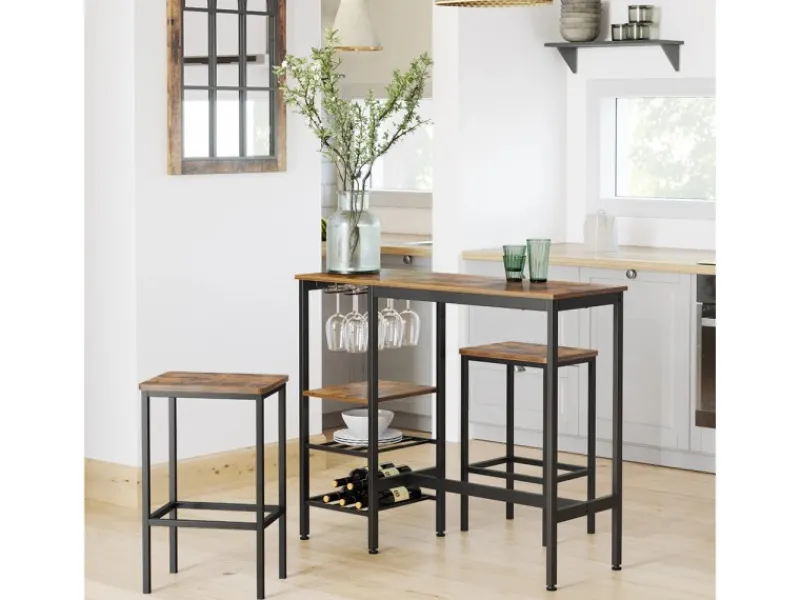 Vasagle Bartisch 110 cm x 40 cm x 90 cm Braun-Schwarz