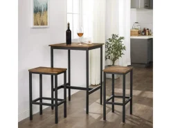 Hot Vasagle Bartisch Quadratisch 60 cm x 60 cm x 92 cm Braun-Schwarz