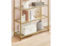 Vasagle Bücherregal 5 Ablagen Hartglas 30,2 cm x 83 cm x 183,5 cm Gold
