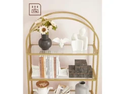 Vasagle Bücherregal 5 Ablagen Hartglas 30,2 cm x 83 cm x 183,5 cm Gold