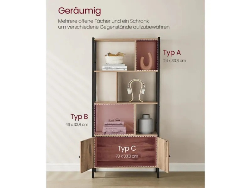 Vasagle Bücherregal 4 Ebenen 74 cm x 154,5 cm x 30 cm Braun-Schwarz