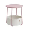 Clearance Vasagle Beistelltisch mit Stoff-Korb Ø 45 cm x 51 cm Rosa-Weiß