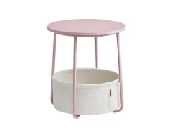 Clearance Vasagle Beistelltisch mit Stoff-Korb Ø 45 cm x 51 cm Rosa-Weiß