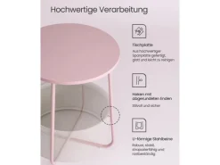 Clearance Vasagle Beistelltisch mit Stoff-Korb Ø 45 cm x 51 cm Rosa-Weiß