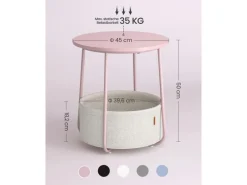 Clearance Vasagle Beistelltisch mit Stoff-Korb Ø 45 cm x 51 cm Rosa-Weiß