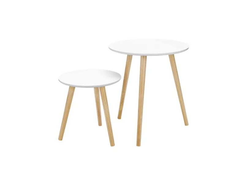 Vasagle Beistelltisch-Set mit Kiefernholz-Beinen Ø 45 cm x 50 cm Eiche-Weiß