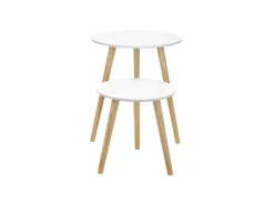 Vasagle Beistelltisch-Set mit Kiefernholz-Beinen Ø 45 cm x 50 cm Eiche-Weiß