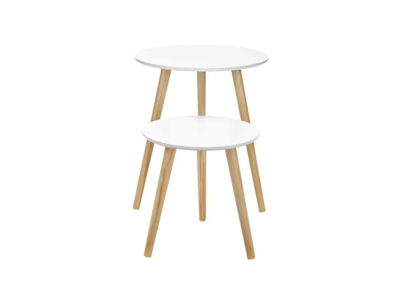 Vasagle Beistelltisch-Set mit Kiefernholz-Beinen Ø 45 cm x 50 cm Eiche-Weiß