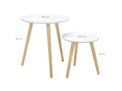 Vasagle Beistelltisch-Set mit Kiefernholz-Beinen Ø 45 cm x 50 cm Eiche-Weiß