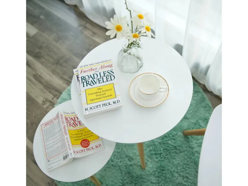 Vasagle Beistelltisch-Set mit Kiefernholz-Beinen Ø 45 cm x 50 cm Eiche-Weiß