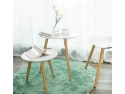 Vasagle Beistelltisch-Set mit Kiefernholz-Beinen Ø 45 cm x 50 cm Eiche-Weiß