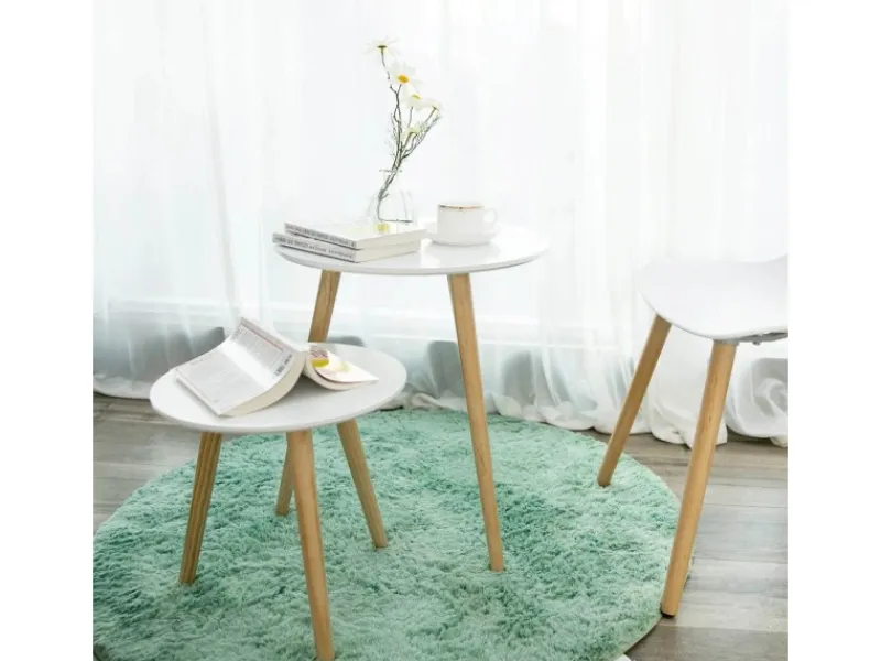 Vasagle Beistelltisch-Set mit Kiefernholz-Beinen Ø 45 cm x 50 cm Eiche-Weiß