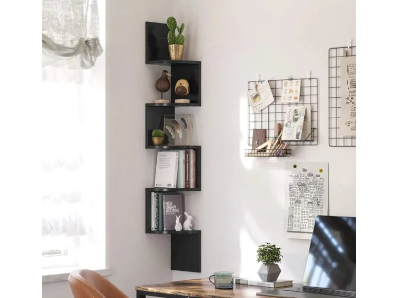 Sale Vasagle Eckbücherregal 5 Ebenen Wandmontage 20 cm x 20 cm x 126 cm Schwarz