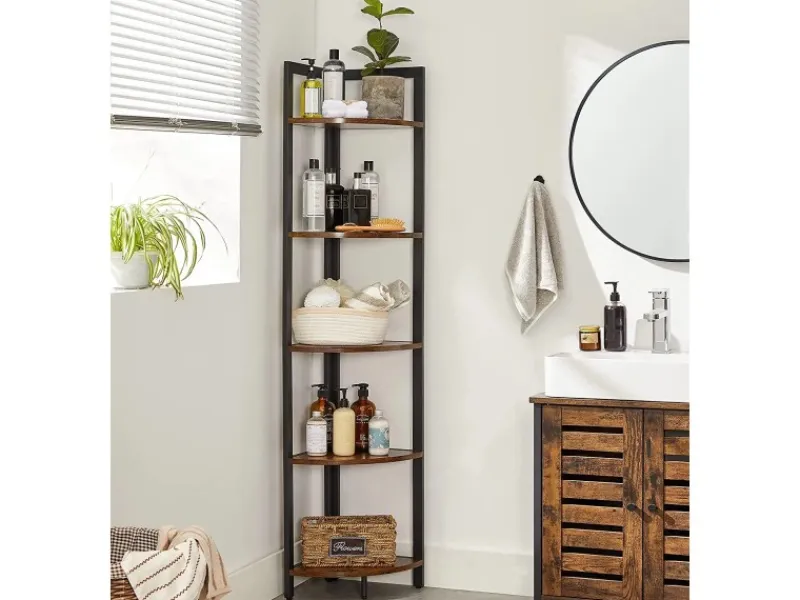 Vasagle Eckregal 5 Ablagen 30 cm x 30 cm x 150 cm Braun-Schwarz