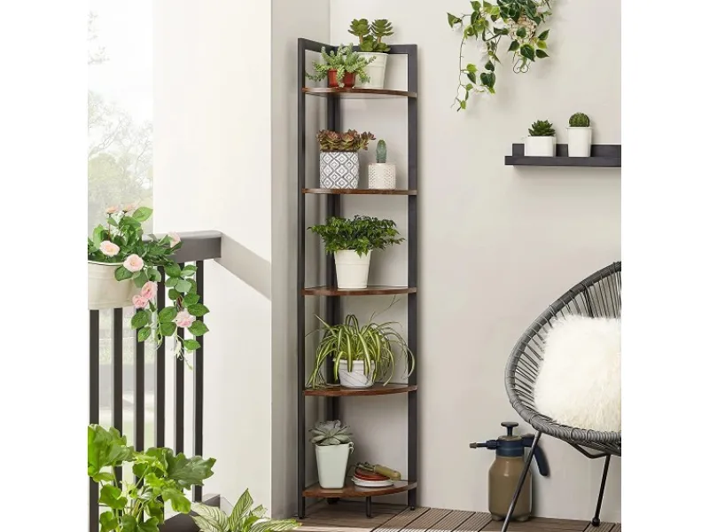 Vasagle Eckregal 5 Ablagen 30 cm x 30 cm x 150 cm Braun-Schwarz