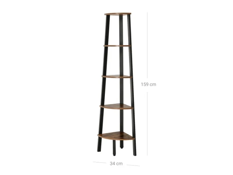Vasagle Eckregal 5 Ebenen Stahlrahmen 34,2 cm x 34,2 cm x 158,8 cm Braun-Schwarz