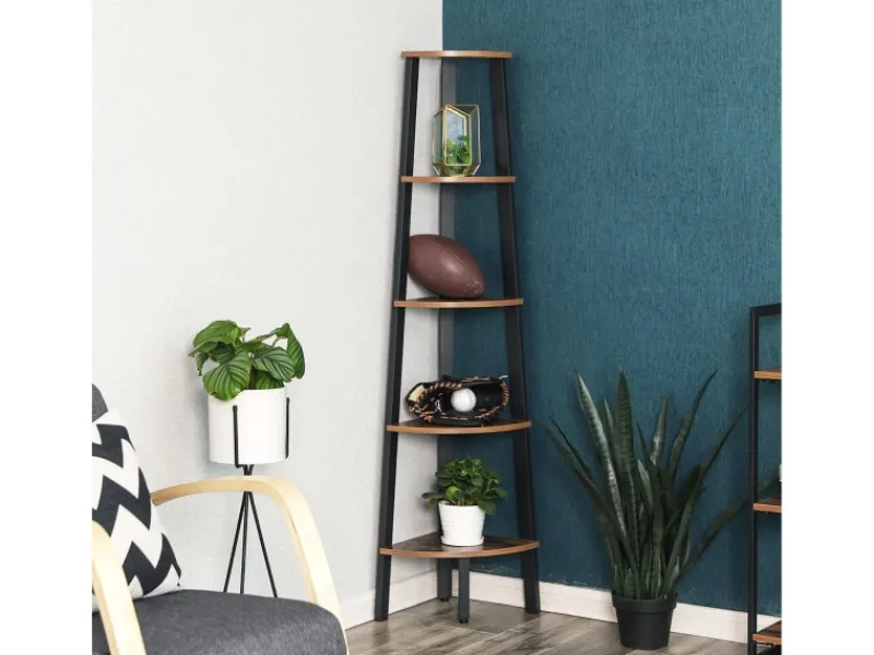 Vasagle Eckregal 5 Ebenen Stahlrahmen 34,2 cm x 34,2 cm x 158,8 cm Braun-Schwarz