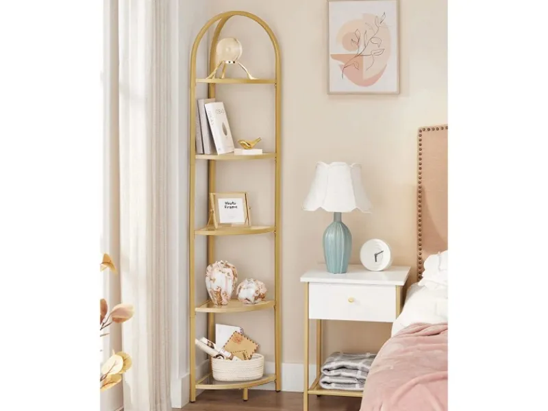 Vasagle Eckregal 5 Ebenen Hartglas 28 cm x 28 cm x 158 cm Gold