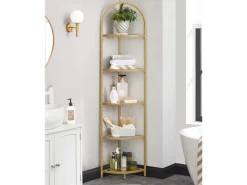 Vasagle Eckregal 5 Ebenen Hartglas 28 cm x 28 cm x 158 cm Gold