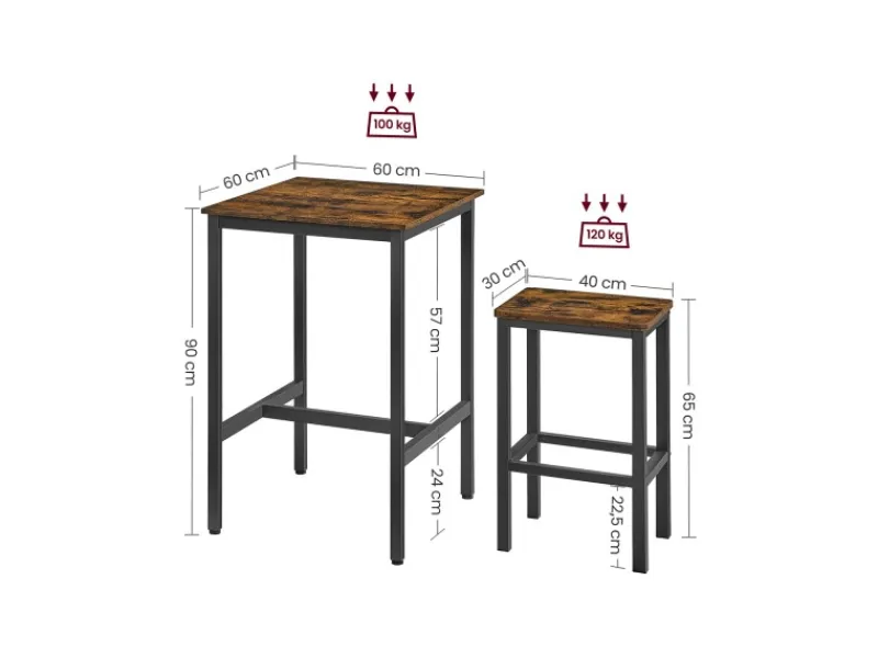 Vasagle Esstisch mit 2 Stühlen Braun-Schwarz