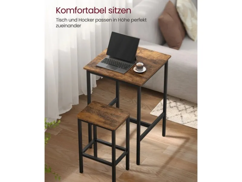 Vasagle Esstisch mit 2 Stühlen Braun-Schwarz