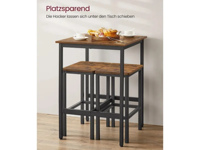 Vasagle Esstisch mit 2 Stühlen Braun-Schwarz