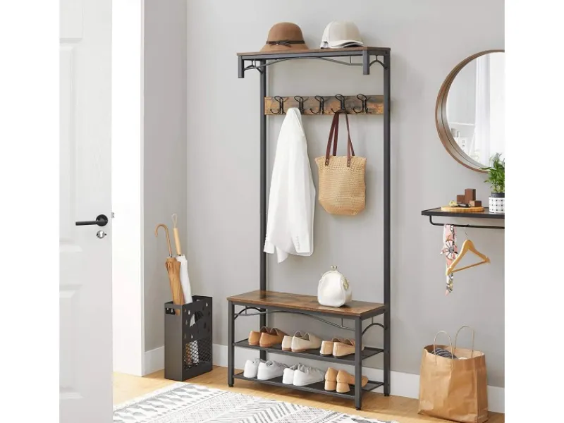 Vasagle Garderobe 32 x 80 x 178,5 cm Braun-Schwarz