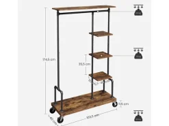 Online Vasagle Garderobe mit Rollen 40 cm x 103,5 cm x 174,5 cm Braun-Schwarz