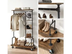 Online Vasagle Garderobe mit Rollen 40 cm x 103,5 cm x 174,5 cm Braun-Schwarz