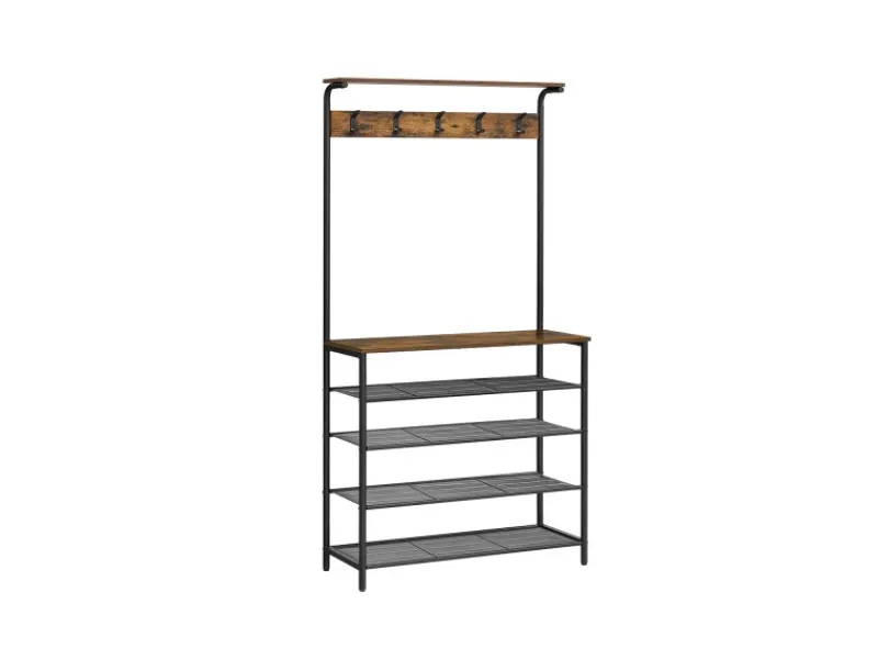 Vasagle Garderobenständer 5 Ebenen 32,2 cm x 80 cm x 182 cm Braun-Schwarz