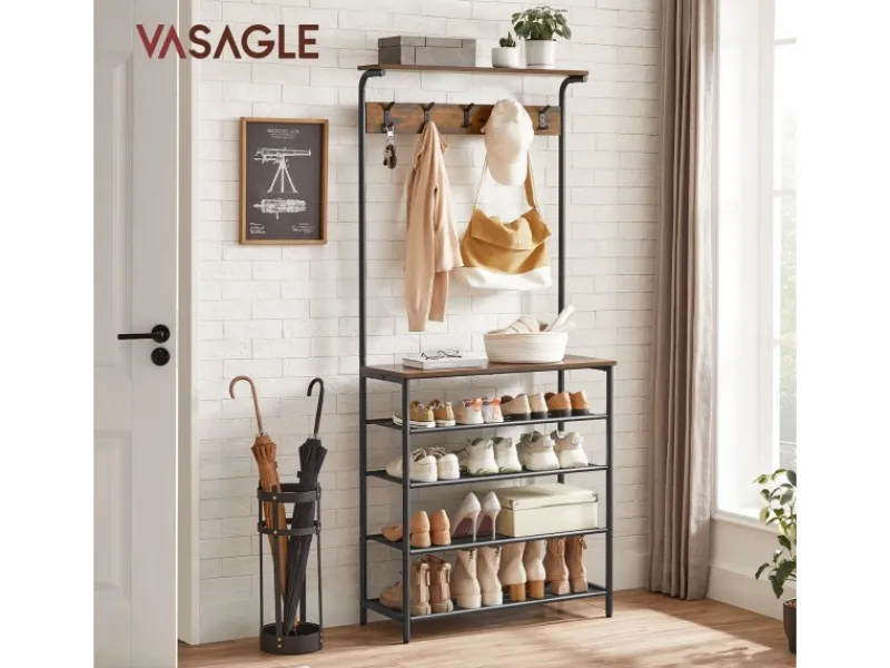 Vasagle Garderobenständer 5 Ebenen 32,2 cm x 80 cm x 182 cm Braun-Schwarz