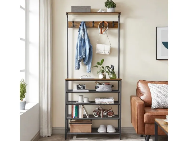 Vasagle Garderobenständer 5 Ebenen 32,2 cm x 80 cm x 182 cm Braun-Schwarz