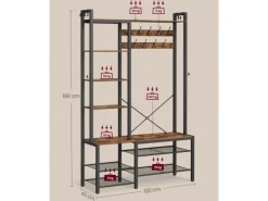 Vasagle Garderobenständer mit Stauraum 40 cm x 120 cm x 190 cm Braun-Schwarz