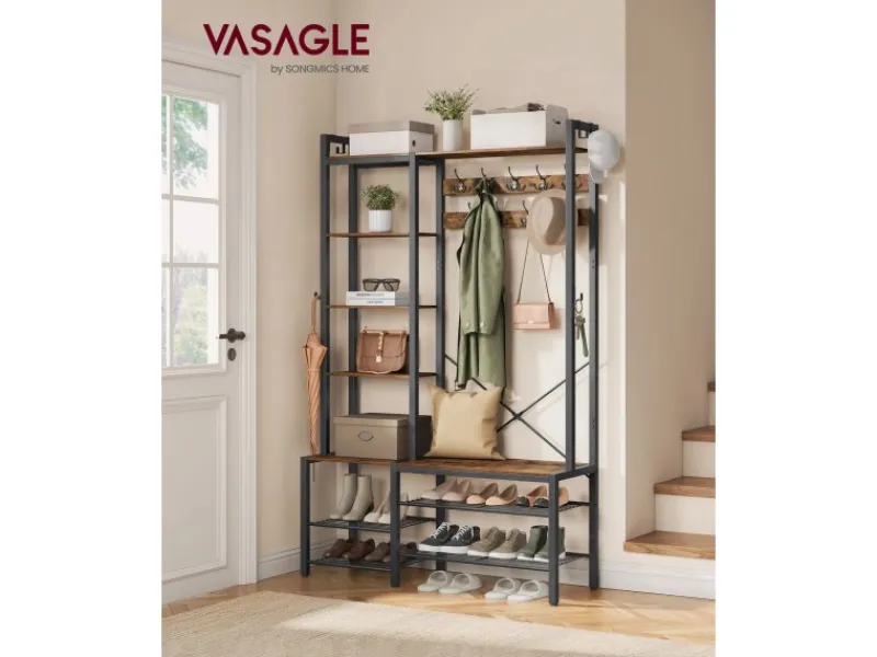 Vasagle Garderobenständer mit Stauraum 40 cm x 120 cm x 190 cm Braun-Schwarz