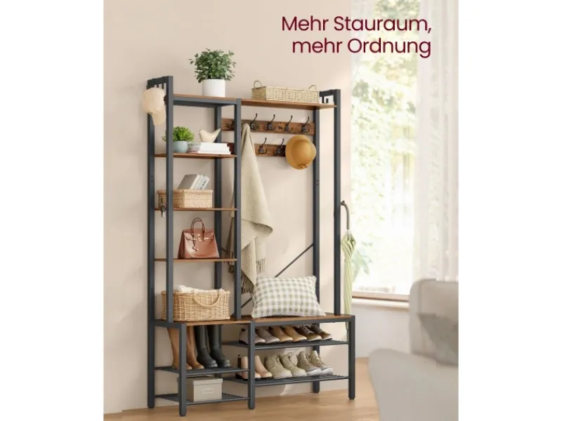 Vasagle Garderobenständer mit Stauraum 40 cm x 120 cm x 190 cm Braun-Schwarz