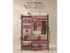 Vasagle Garderobenständer mit Stauraum 40 cm x 120 cm x 190 cm Braun-Schwarz