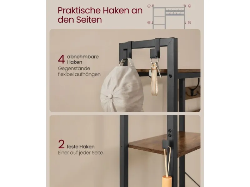 Vasagle Garderobenständer mit Stauraum 40 cm x 120 cm x 190 cm Braun-Schwarz