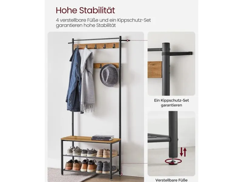 Clearance Vasagle Garderobenständer 32 cm x 70 cm x 177 cm Braun-Schwarz