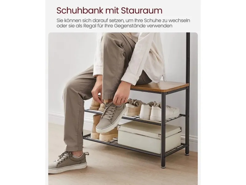 Clearance Vasagle Garderobenständer 32 cm x 70 cm x 177 cm Braun-Schwarz