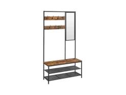 New Vasagle Garderobenständer Spiegel und Sitzbank 35 x 98 x 180 cm Braun-Schwarz