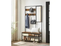 New Vasagle Garderobenständer Spiegel und Sitzbank 35 x 98 x 180 cm Braun-Schwarz