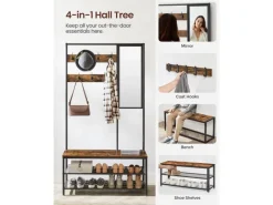 New Vasagle Garderobenständer Spiegel und Sitzbank 35 x 98 x 180 cm Braun-Schwarz