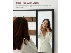 New Vasagle Garderobenständer Spiegel und Sitzbank 35 x 98 x 180 cm Braun-Schwarz