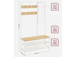 Vasagle Garderobenständer Modern 35 cm x 98 cm x 180 cm Eiche-Weiß