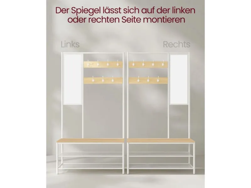 Vasagle Garderobenständer Modern 35 cm x 98 cm x 180 cm Eiche-Weiß