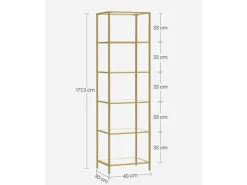 Discount Vasagle Glasregal 6 Ablagen 30 cm x 40 cm x 177,3 cm Gold