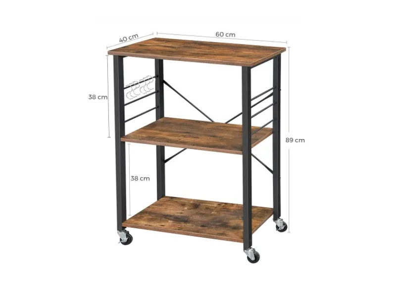 Sale Vasagle Küchenregal mit Rollen 40 cm x 60 cm x 89 cm Braun-Schwarz