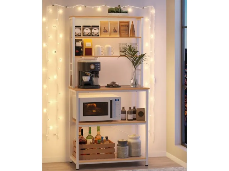 Sale Vasagle Küchenregal Stahl 40 cm x 80 cm x 167 cm Eichefarben-Weiß